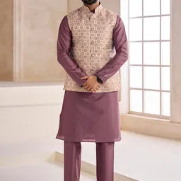 Inddus Woven-Design Mandarin Collar Nehru Jacket-image-60
