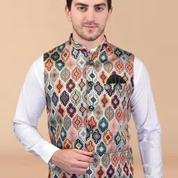 PRINTCULTR Printed Mandarin Collar Nehru Jackets-7