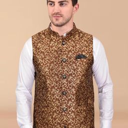 PRINTCULTR Woven Design Mandarin Collar Nehru Jacket-10