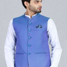 TAHVO Men Blue Solid Nehru Jackets-50
