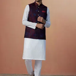 Manyavar Men Woven Design Sleeveless Mandarin Nehru Jacket-21