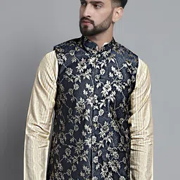 Jompers Ethnic Motifs Woven-Design Nehru Cotton Silk Jacket-picture-33