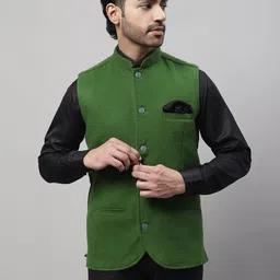 even Mandarin Collar Sleeveless Pure Wool Nehru Jacket-8