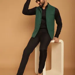 even Mandarin Collar Sleeveless Pure Woollen Nehru Jacket-picture-24