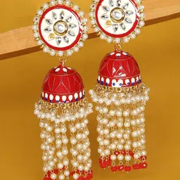OOMPH Floral Shaped Meenakari Jhumkas-28