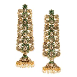 Anouk Brass-Plated Stone-Studded & Beaded Antique Dome-Shaped Jhumkas-11