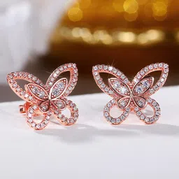 Jewels Galaxy Rose Gold-Plated Butterfly Shaped Cubic Zirconia Studs Earrings-13