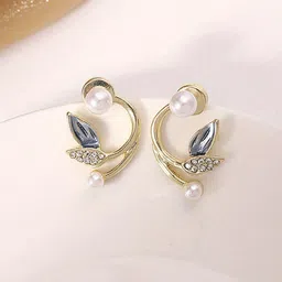 FIMBUL Gold-Plated Beaded Leaf Shaped Studs Earrings-51