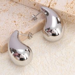 FIMBUL Silver-Plated Stainless Steel Teardrop Shaped Stud Earrings-39