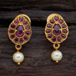 Kushal's Fashion Jewellery Gold-Plated Ruby-Studded Teardrop Shaped Drop Earrings-26