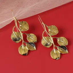 SOHI Gold-Plated Leaf Shaped Drop Earrings-7
