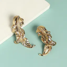 SOHI Gold-Plated Stone-Studded Leaf Shaped Drop Earrings-3