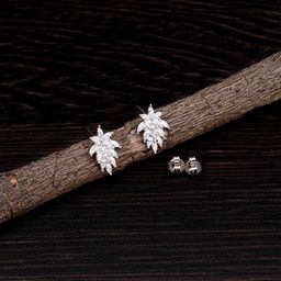 KARATCART Silver-Toned Leaf Shaped Cubic Zirconia Studded Studs Earrings-image-45