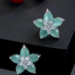 ZENEME Sea Green Star Shaped Silver-Plated Studs Earrings-picture-54