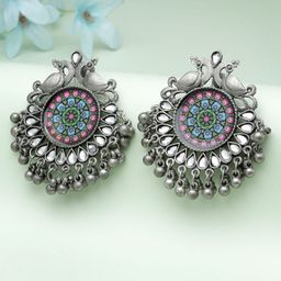 Moedbuille Silver-Plated Contemporary Enamelled Oxidised Drop Earrings-image-77