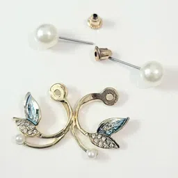 Krelin Gold-Plated Stainless Steel Beads Beaded Leaf Shaped Studs Earrings-image-89
