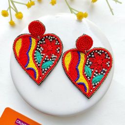 Crunchy Fashion Beaded Heart Shaped Drop Earrings-image-57