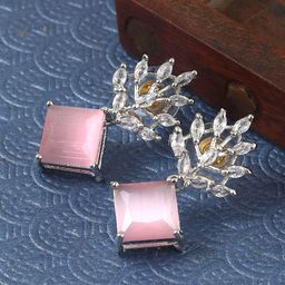 Jewar Mandi Silver Plated Leaf Shaped Cubic Zirconia Drop Earrings-19