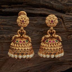 Kushal's Fashion Jewellery Gold-Plated Beaded Dome Shaped Antique Jhumkas-image-33