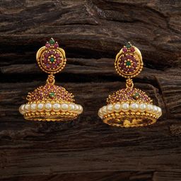 Kushal's Fashion Jewellery Gold-Plated Stone Studded & Beaded Dome Shaped Jhumkas-23