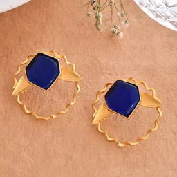 Silvermerc Designs Gold Plated Stone Studded Drop Earrings-image-69