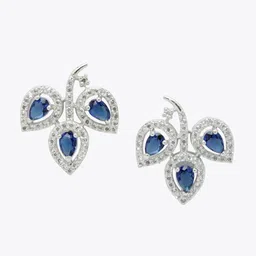 DressBerry Silver-Toned & Blue Rhodium-Plated American Diamond Leaf Shaped Studs Earrings-5