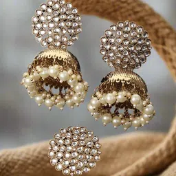 Jazz and Sizzle Gold-Plated White Kundan Studded Circular Jhumkas Earrings-57