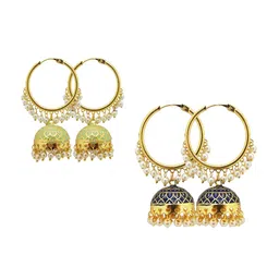 FEMMIBELLA 2Pcs Gold Plated Circular Jhumkas Earrings-40