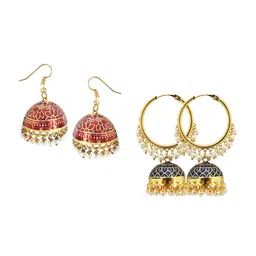 FEMMIBELLA 2Pcs Gold Plated Circular Jhumkas Earrings-13
