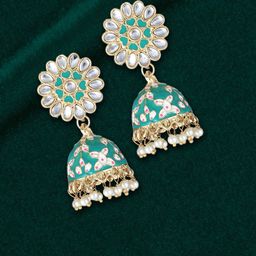 Anouk Gold-Plated Stone-Studded and Beaded Enamelled Dome Shaped Jhumkas-3