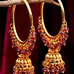 ZENEME Maroon Dome Shaped Jhumkas Earrings-image-22