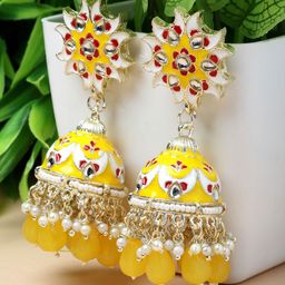 Kennice Gold-Plated Dome Shaped Kundan-Pearls studded Jhumkas-24