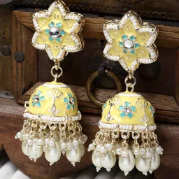 Kennice Gold-Plated Dome Shaped Enamelled Jhumkas Earrings-56