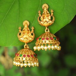 Adwitiya Collection Gold-Toned Dome Shaped Jhumkas Earrings-image-90
