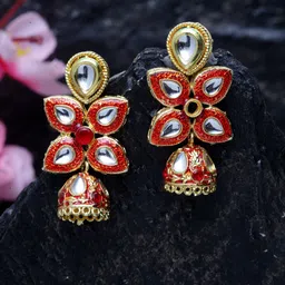 Moedbuille Women Gold-Plated Dome Shaped Jhumkas Earrings-7