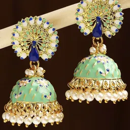 OOMPH Meenakari Peacock Shaped Jhumkas-image-24