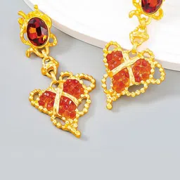 AVANT-GARDE PARIS Red Heart Shaped Gold-Plated Stud Earrings-image-59
