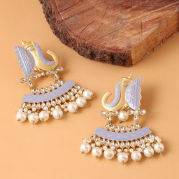 CELEBRAVO Brass-Plated Animal Shaped Kundan Drop Earrings-3