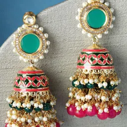 KARATCART Gold-Plated Kundan Studded Jhumkas-54