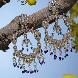 ZENEME Navy Blue Floral Chandbalis Earrings-image-58