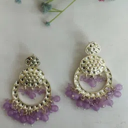Crunchy Fashion Gold-Plated Stone-Studded & Beaded Chandbalis-image-77