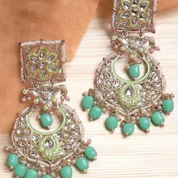 Anouk Gold-Toned Kundan Studded Pearls Beaded Contemporary Drop Earrings-18