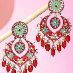 Anouk Silver-Plated Classic Meenakari Chandbalis Earrings-33
