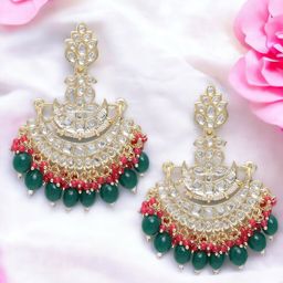 Anouk Green Metal Beaded & Stone Studded Floral Chandbalis-image-52
