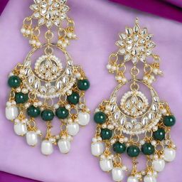 Anouk Gold-Toned Kundan Studded Pearls Beaded Contemporary Drop Earrings-15