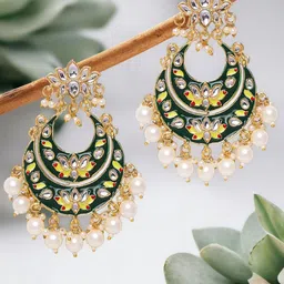 Anouk Gold-Toned Kundan-Studded & Beaded Floral Chandbalis-picture-15