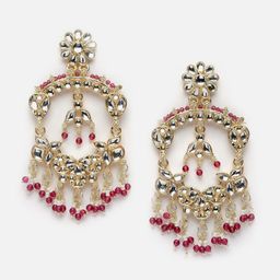 Anouk Gold-Plated Kundan-Studded & Pearls Beaded Chandelier Drop Earrings-image-32