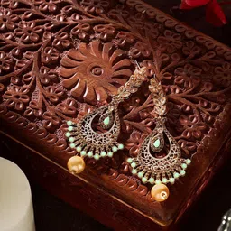AARSHVI Gold-Plated American Diamond Kundan Zircon-Studded Contemporary Chandbalis-image-48