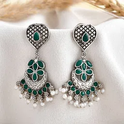 DASTOOR Contemporary Oxidised Silver Plated Drop Earrings-45