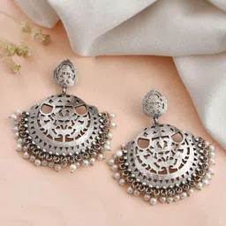 DASTOOR Silver-Plated Beaded Oxidised Contemporary Drop Earrings-41